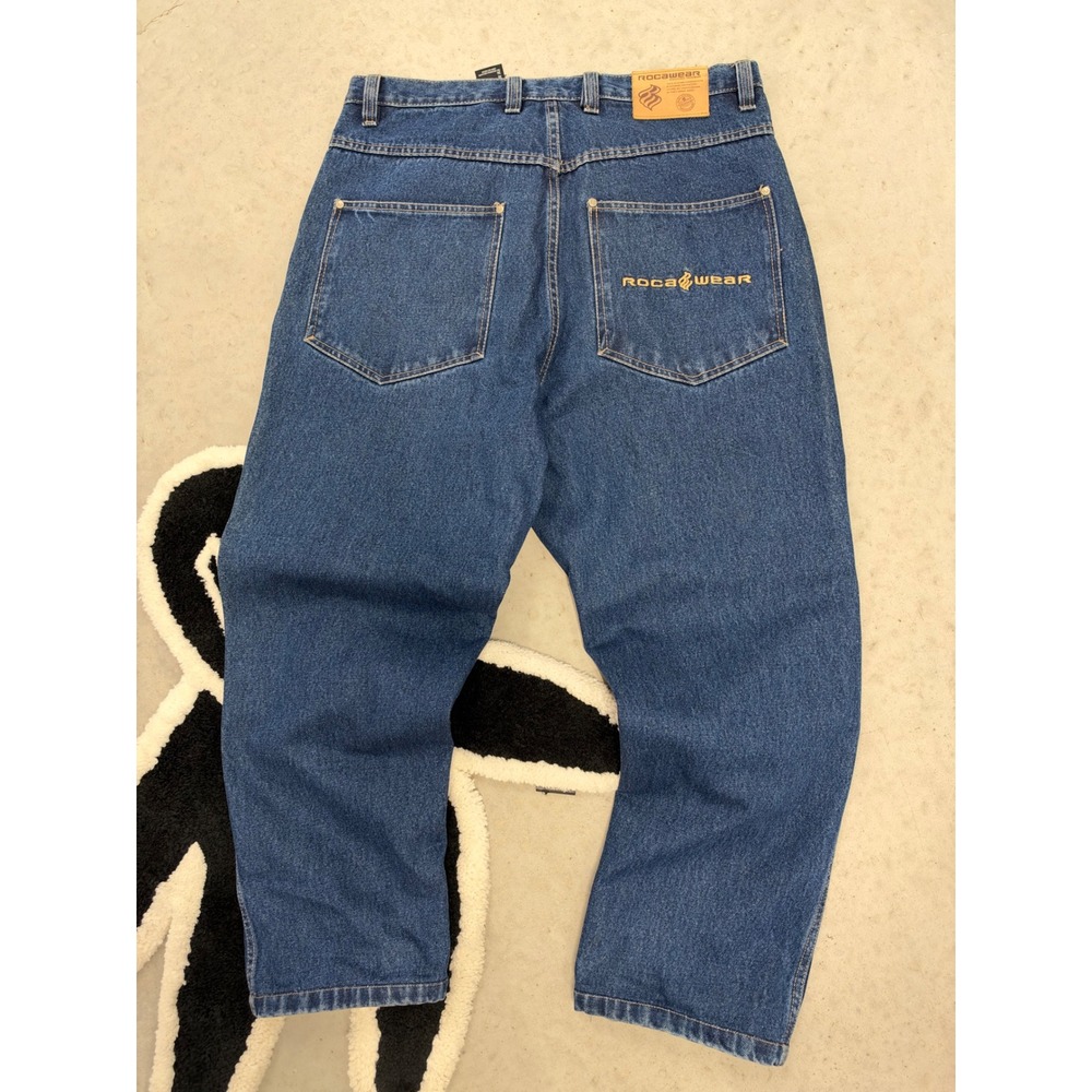 Rocawear Baggy Denim Jeans Dark Wash Blue Mens 36x28 Vintage Y2K Streetwear